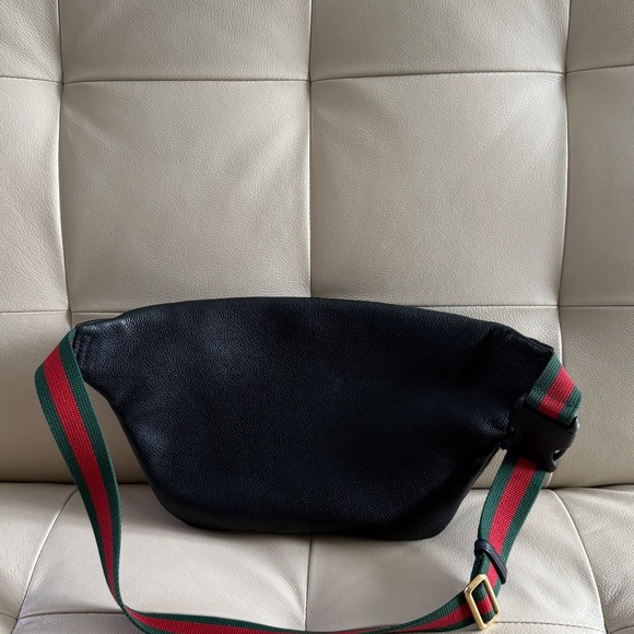 Authentic Gucci Logo Belt Fanny Waist Leather Black Bag Large Unisex - Picture 4 of 11